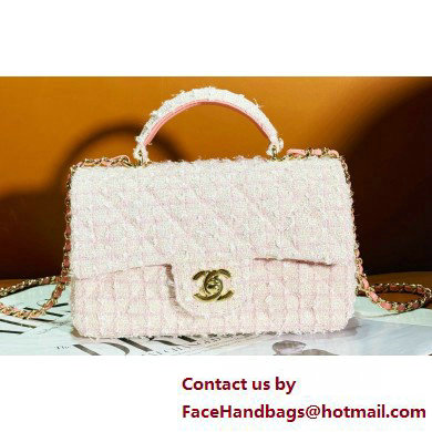 Chanel Sequin Embroidered Tweed & Gold-Tone Metal Mini Classic Handbag With Top Handle AS2431 Pink 2025 - Click Image to Close